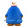 Round Blue Bird Mascot Costume with Pink Head Tuft and Orange Feet