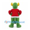 Monster Mascot Costume in Green with Yellow Horns and Red Sports Shirt