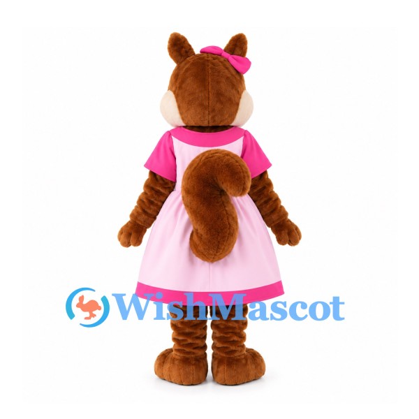 Squirrel Mascot Costume in Brown with Pink Dress and Hair Bow