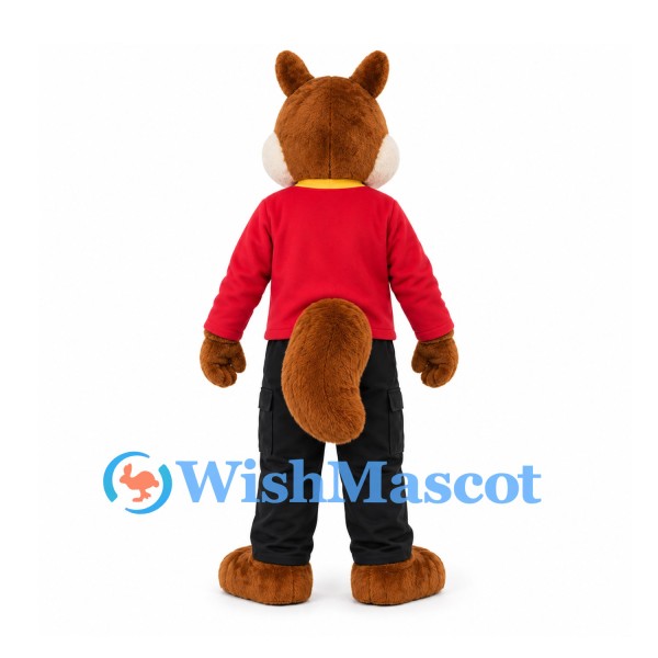 Squirrel Mascot Costume in Brown with Red Shirt and Black Pants