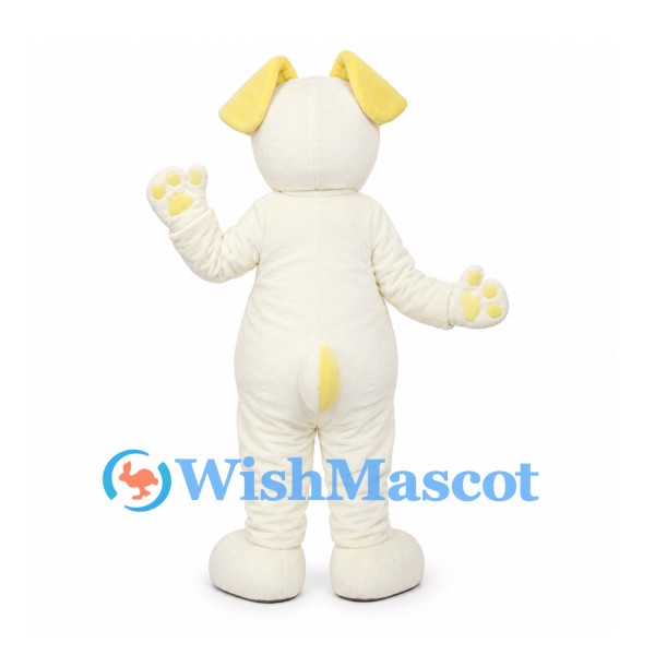 Dog Mascot Costume in Cream with Pale Yellow Ears and Paw Pads