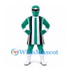 Green Superhero Mascot Costume with Black and White Striped Tunic