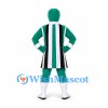Green Superhero Mascot Costume with Black and White Striped Tunic