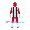 Red Superhero Mascot Costume with Black and White Striped Tunic