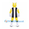 Yellow Superhero Mascot Costume with Horned Helmet and Striped Tunic