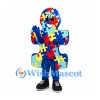 Puzzle Piece Mascot Costume with Multicolor Jigsaw Pattern