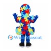 Puzzle Piece Mascot Costume with Multicolor Jigsaw Pattern