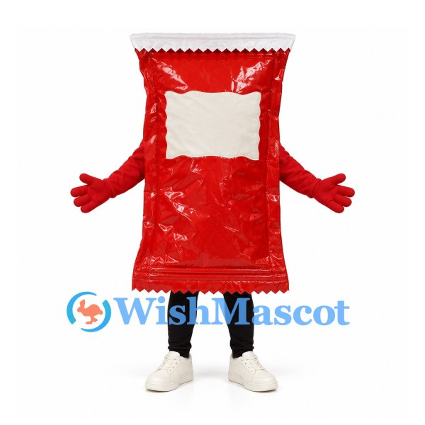 Snack Bag Mascot Costume in Red with Blank White Label Panel