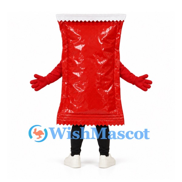 Snack Bag Mascot Costume in Red with Blank White Label Panel