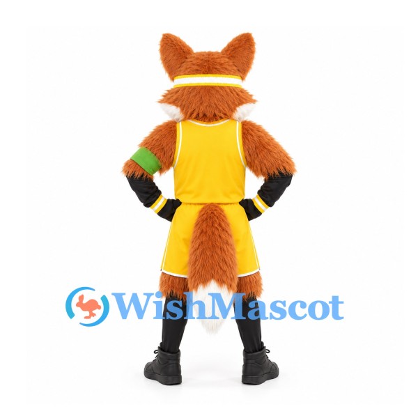 Fox Mascot Costume in Orange with Yellow Basketball Uniform and Headband