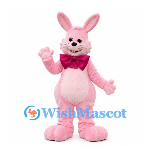 Rabbit Mascot Costume in Pink with Burgundy Bow Tie