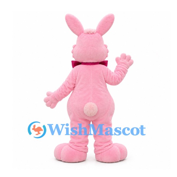 Rabbit Mascot Costume in Pink with Burgundy Bow Tie