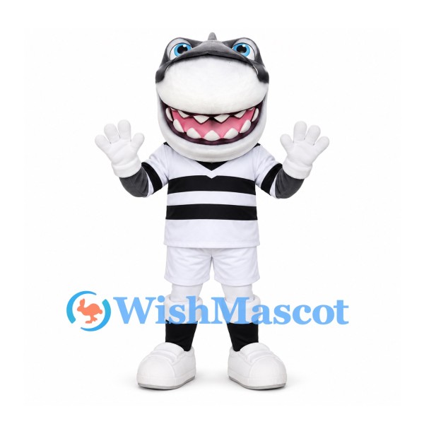 Shark Mascot Costume in Gray with Black Striped Sports Shirt