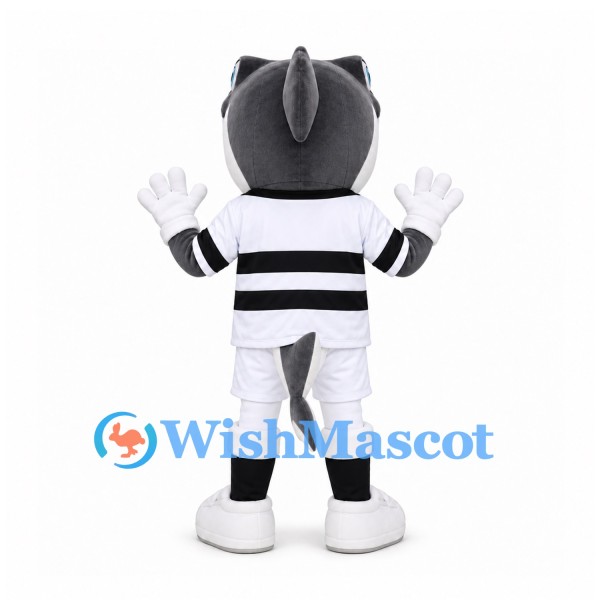 Shark Mascot Costume in Gray with Black Striped Sports Shirt