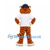 Tiger Mascot Costume with Navy Cap and White Shirt