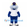 Blue Monster Mascot Costume with Shaggy Moustache and White Baseball Shirt