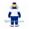Blue Monster Mascot Costume with Shaggy Moustache and White Baseball Shirt