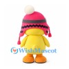 Duck Mascot Costume in Yellow with Pink Winter Hat and Ski Goggles