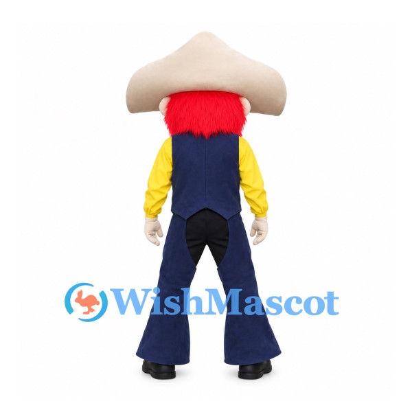 Cowboy Mascot Costume with Red Beard and Cream Hat and Navy Vest