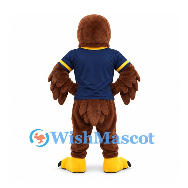 Eagle Mascot Costume in Brown with Navy and Yellow Sports Shirt
