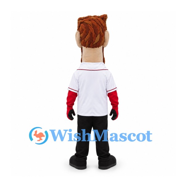 Bearded Gentleman Mascot Costume with White Baseball Shirt and Black Bow Tie