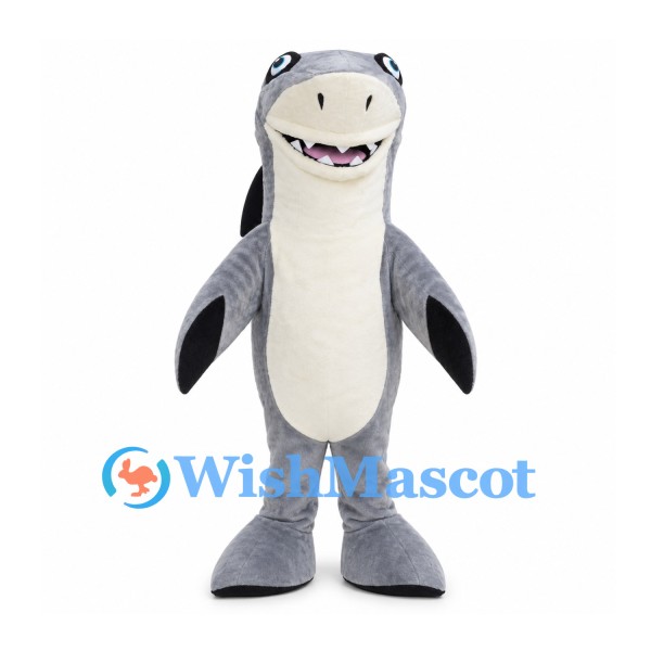 Shark Mascot Costume in Gray with Cream Belly and Large Side Fins