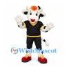 Cow Mascot Costume in Black and White with Black Sports Uniform