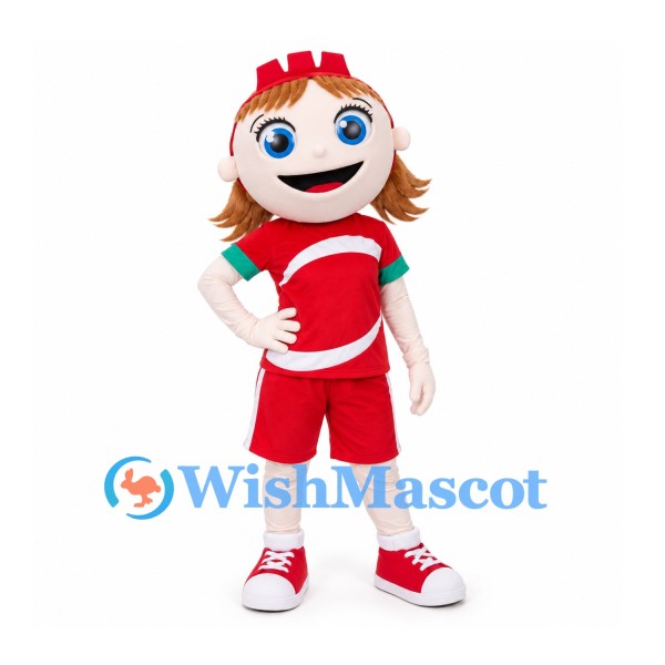 Girl Mascot Costume with Red Crown Headband and Red Sports Uniform