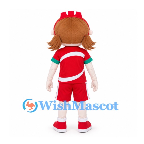 Girl Mascot Costume with Red Crown Headband and Red Sports Uniform