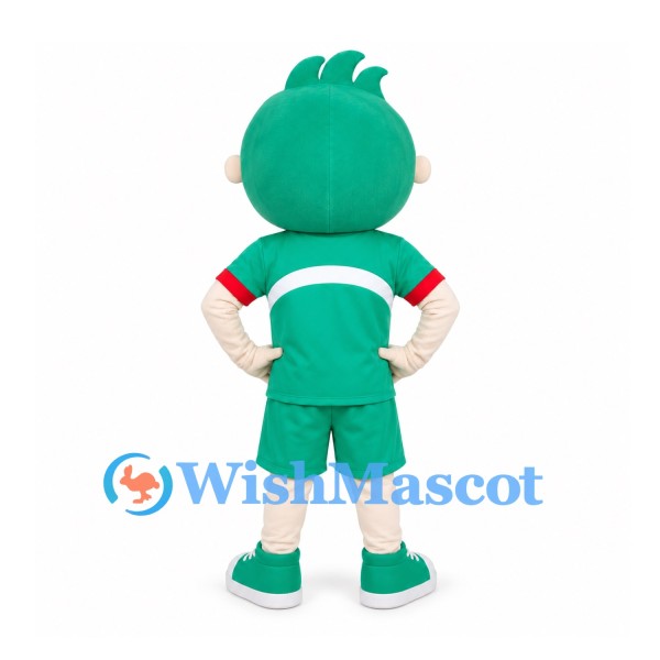 Boy Mascot Costume with Green Crest Hood and Green Sports Uniform