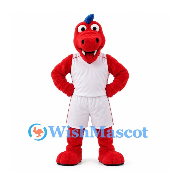 Dinosaur Mascot Costume in Red with White Basketball Uniform