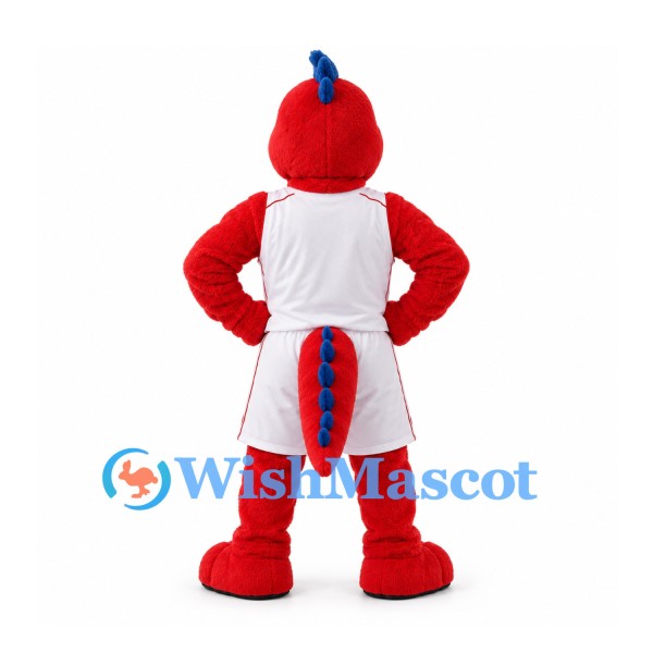 Dinosaur Mascot Costume in Red with White Basketball Uniform