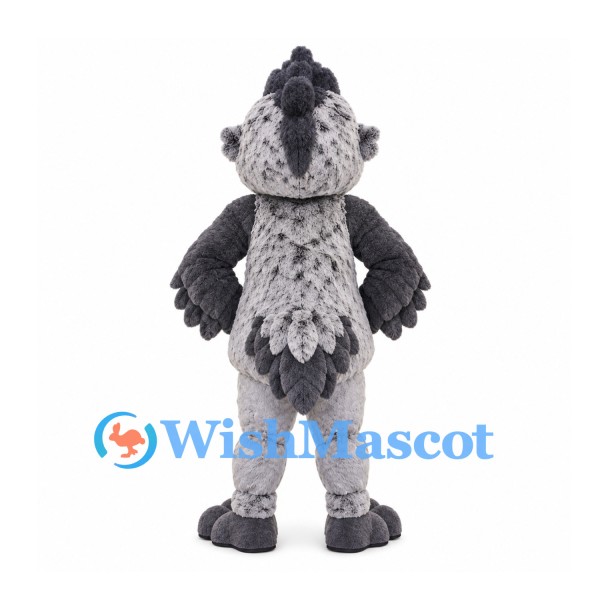 Masked Bird Mascot Costume in Gray with Black Crest and Wings