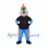 Fish Mascot Costume in Blue with Orange Crested Helmet and Black Shirt