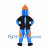 Fish Mascot Costume in Blue with Orange Crested Helmet and Black Shirt