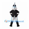 Fish Mascot Costume in Silver and Blue with Black Cap and Shirt