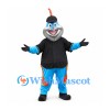 Fish Mascot Costume in Blue and Orange with Black Cap and Shirt