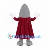 Rocket Mascot Costume in Gray with Burgundy Cape