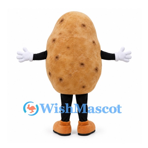 Potato Mascot Costume in Brown with Smiling Face and White Gloves