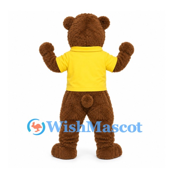 Bear Mascot Costume in Brown with Yellow Polo Shirt