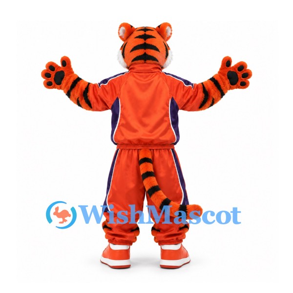 Tiger Mascot Costume with Orange Tracksuit and Red Sneakers