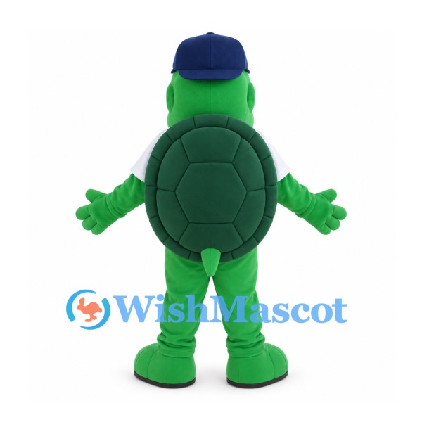 Turtle Mascot Costume in Green with Navy Cap and White Shirt
