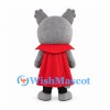 Wolf Mascot Costume in Gray with Red Cape and Black Outfit