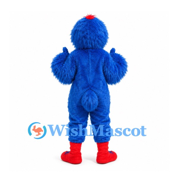 Blue Bird Mascot Costume with Long Yellow Beak and Red Sneakers