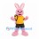 Rabbit Mascot Costume in Pink with Yellow Shirt and Backpack Cylinder
