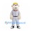 Bulldog Mascot Costume in Cream with Yellow Cap and Gray Baseball Uniform