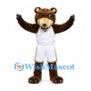 Bear Mascot Costume in Dark Brown with White Basketball Uniform and Black Paws