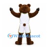 Bear Mascot Costume in Dark Brown with White Basketball Uniform and Black Paws