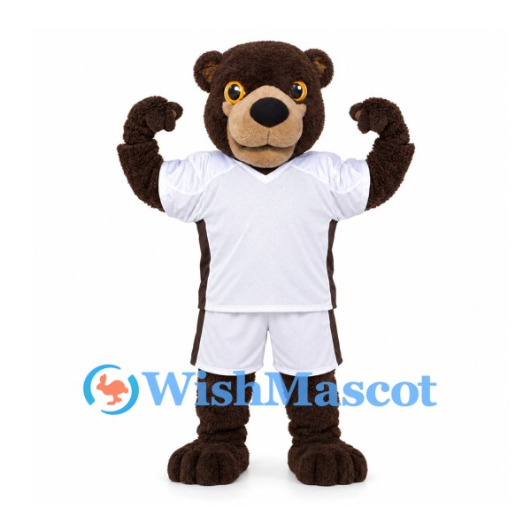 Bear Mascot Costume in Brown with White Sports Shirt and Shorts