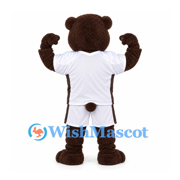 Bear Mascot Costume in Brown with White Sports Shirt and Shorts